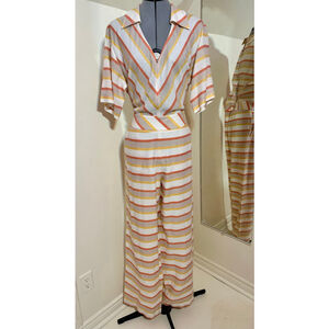 Women's Cholet Striped Jumpsuit Size 8 Beige Orange Yellow